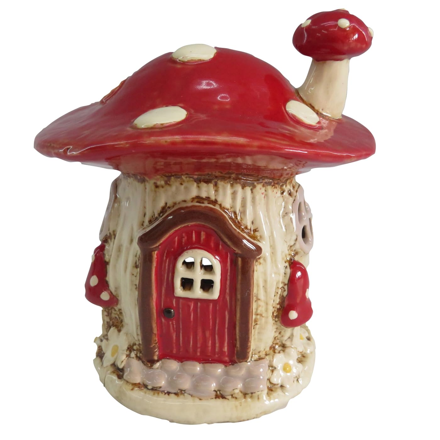 Shudehill Giftware Red Village Pottery Tealight Holder Ceramic House Toadstool And Mushroom Collection - Blue, Beige Or (Red)