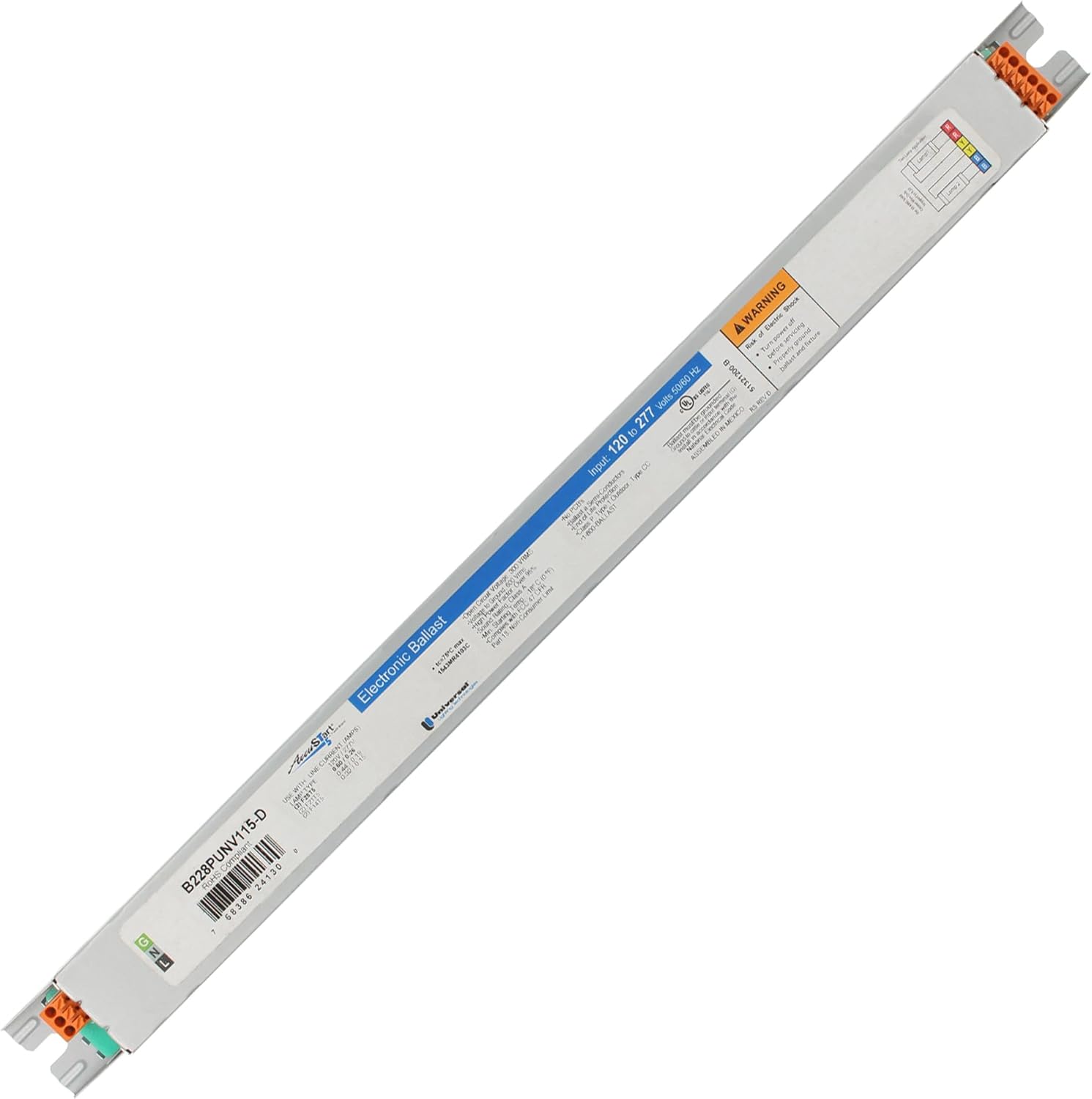 Universal B228PUNV115-D Electronic Fluorescent Ballast, 2-Lamp, 14W T5, 120/277V