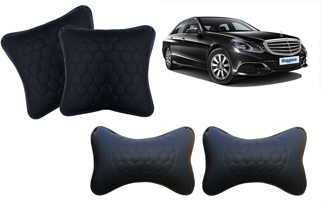 Auto Pearl Black Blue Ball Neck Rest with Cushion Set of 4 pcs. Compatible with- E 200
