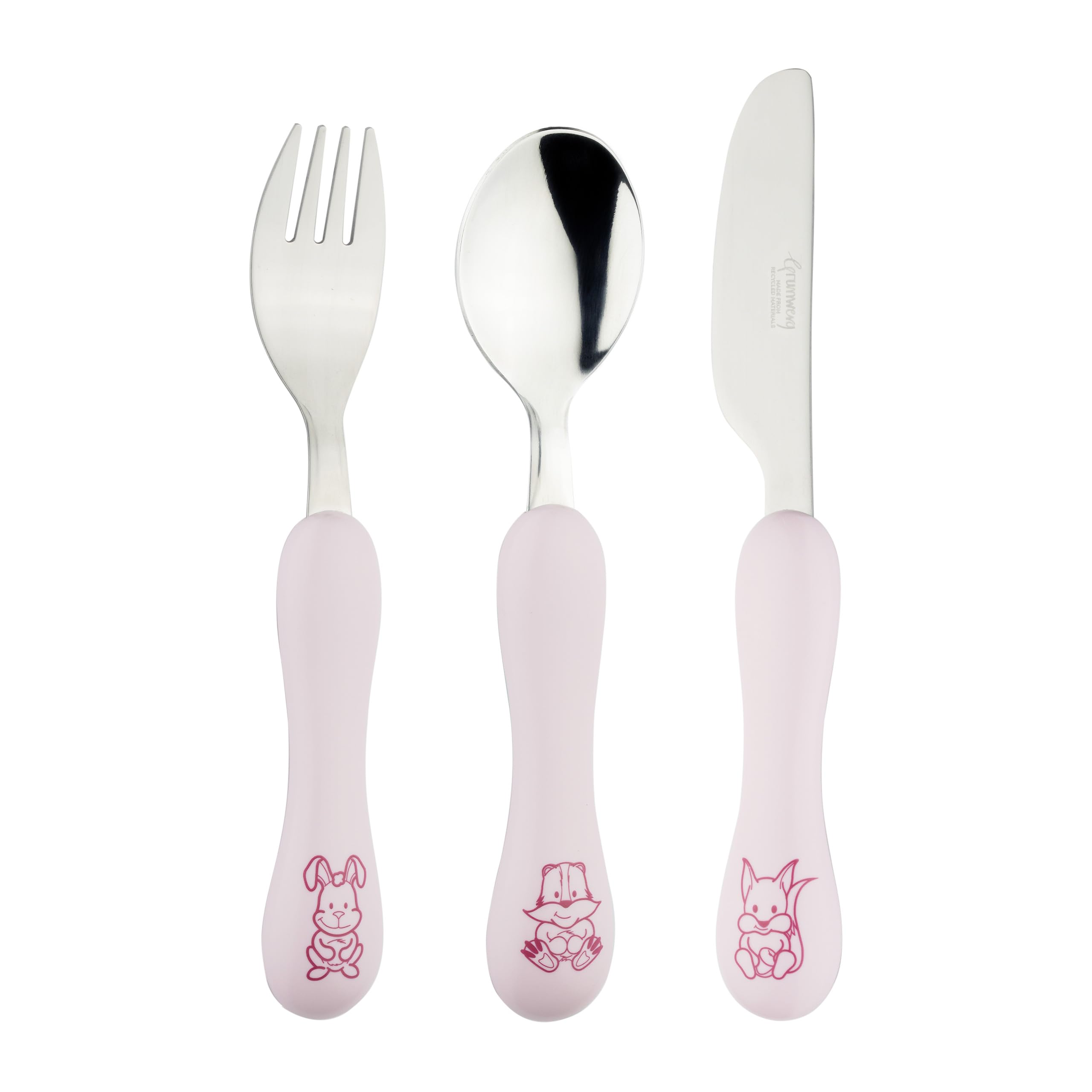 Grunwerg Greenworks 3 Piece Child's Set, Recycled Plastic, Eco-Friendly, Woodland Animals, Pink Woodland