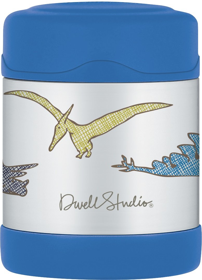 DwellStudio for Thermos, Vacuum Insulated FUNtainer Stainless Steel Food Jar, Dinosaur, 10 Ounce