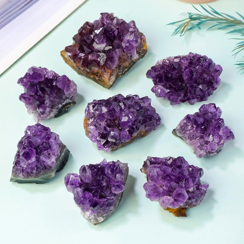Namzi 6 Pieces of Natural Purple Crystal Stones, Each Weighing 40-50g, Purple Crystal Cluster Hole Block Ornaments, Purple Crystal ore specimens, Purple Crystal Cluster Decorative Stones