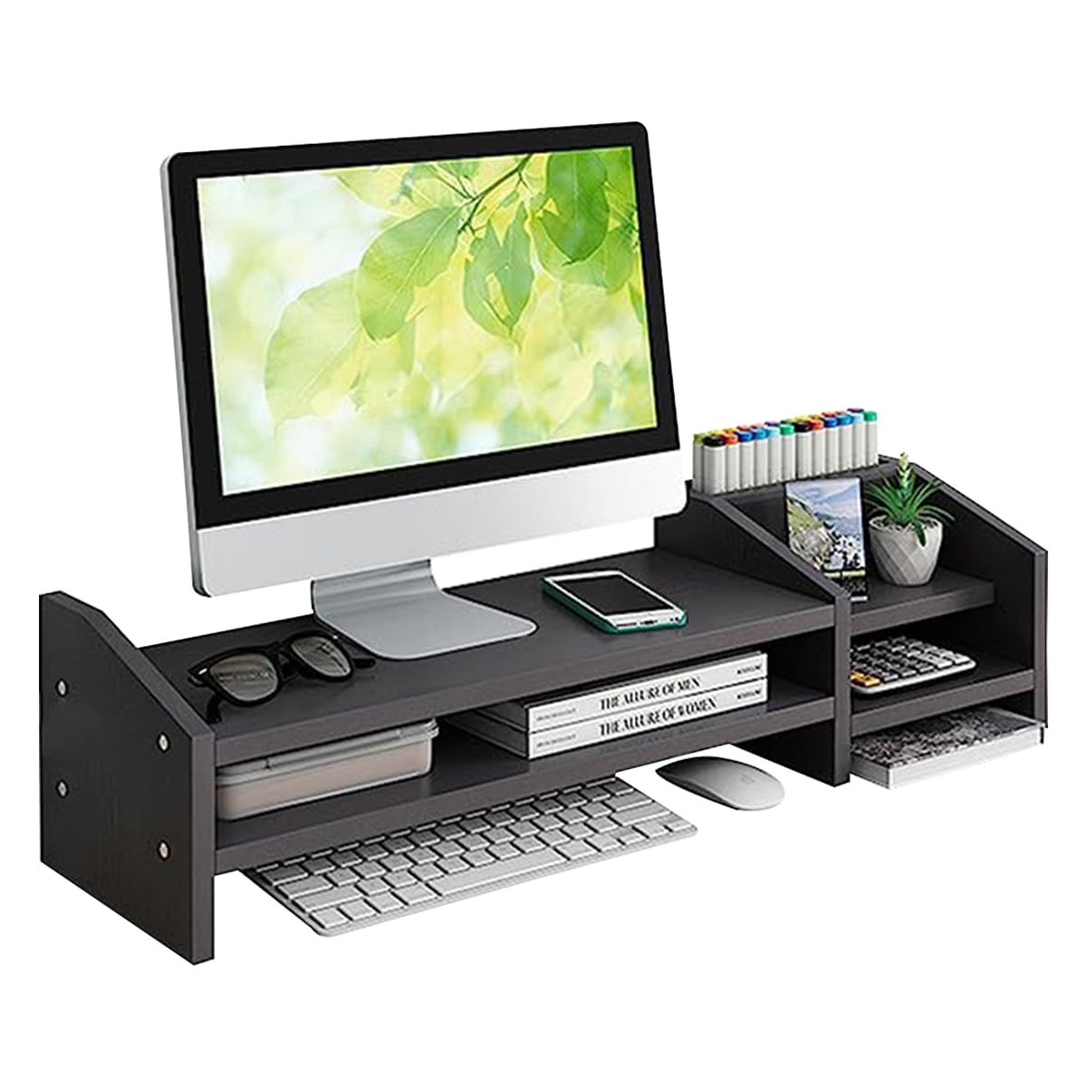 Fleau Home Monitorerhöhung – Laptopständer – Laptoperhöhung – Schreibtisch-Organizer – Bildschirmerhöhung – Holz (Schwarz)