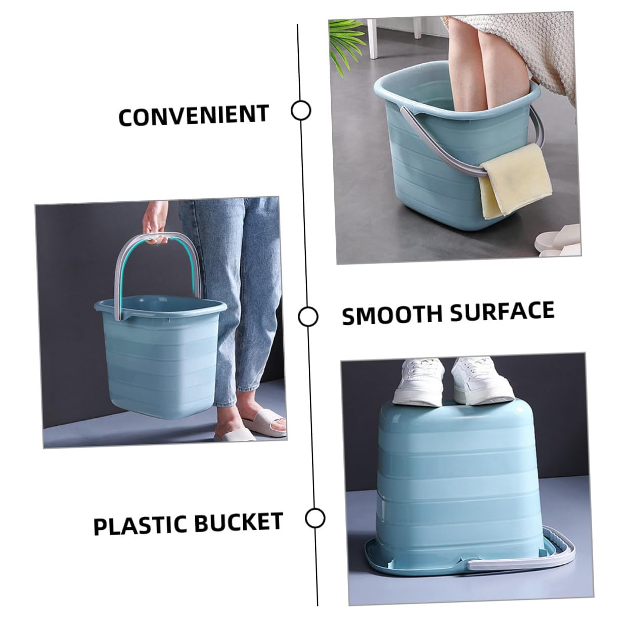 Secchio in Plastica Rettangolare Manico, per Uso Domestico | Contenitore Acqua Portatile, Robusto per Pulizia, Giardinaggio e Hotel