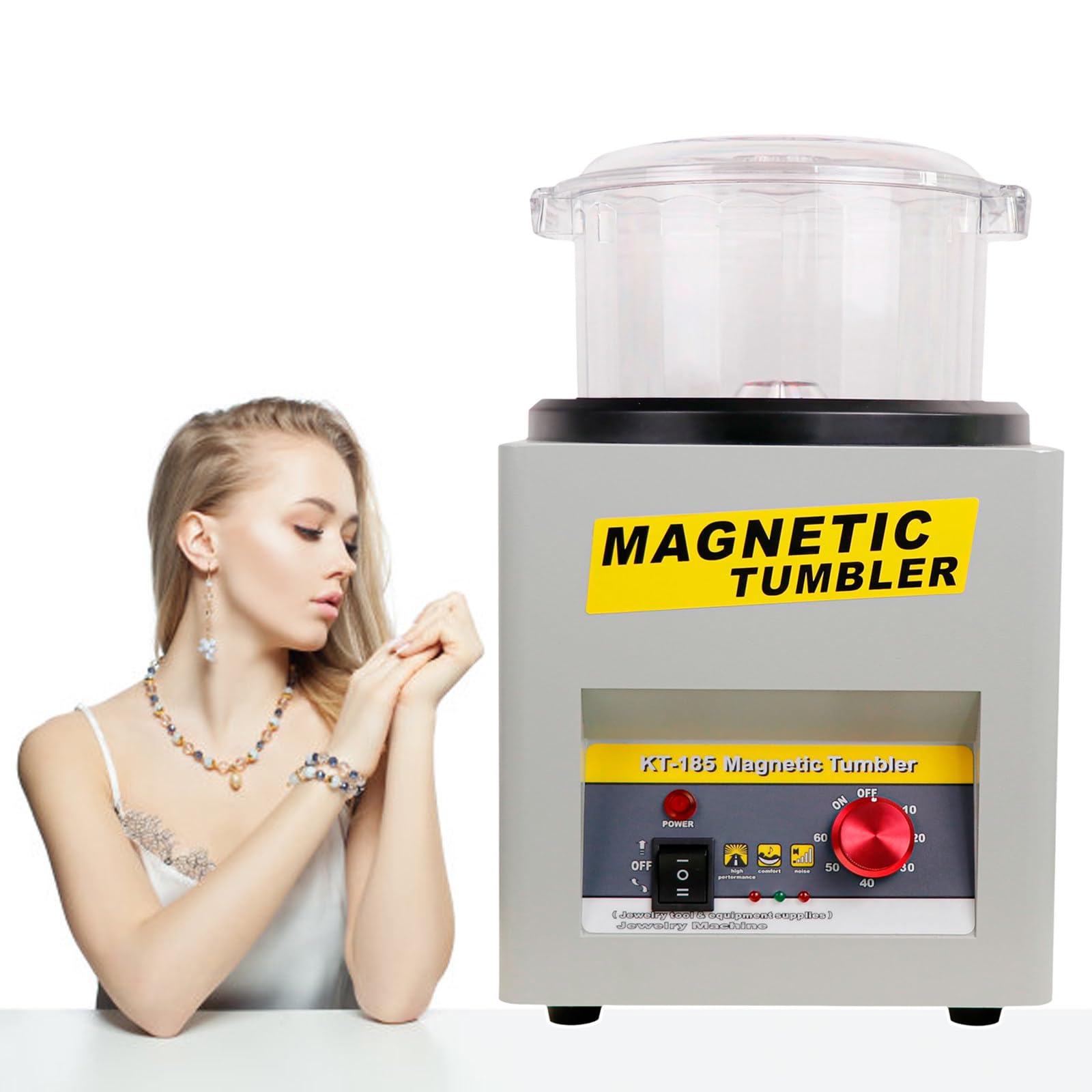 YXYLJOZ Magnetic Tumbler, Jewelry Polisher, with 7.1”(180Mm) Polishing Barrel & 800G Burnishing Pins for Jewelry, Automatic Forward and Reverse Rotation,220V