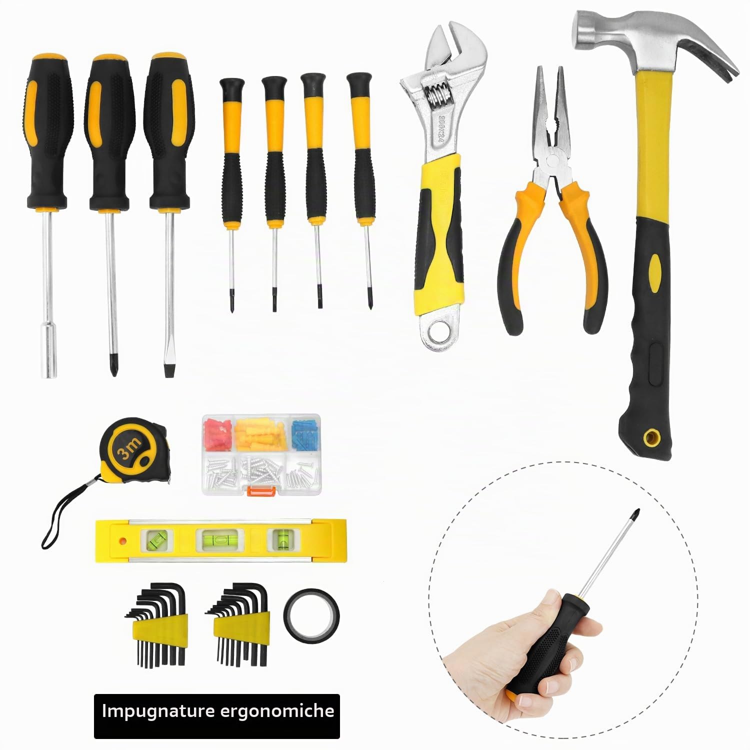 QWORK® Cassetta Attrezzi Completa, Valigetta Attrezzi 140 Pezzi, Cassetta Attrezzi con Cacciavite e Chiave Inglese, per Edilizia e Casa