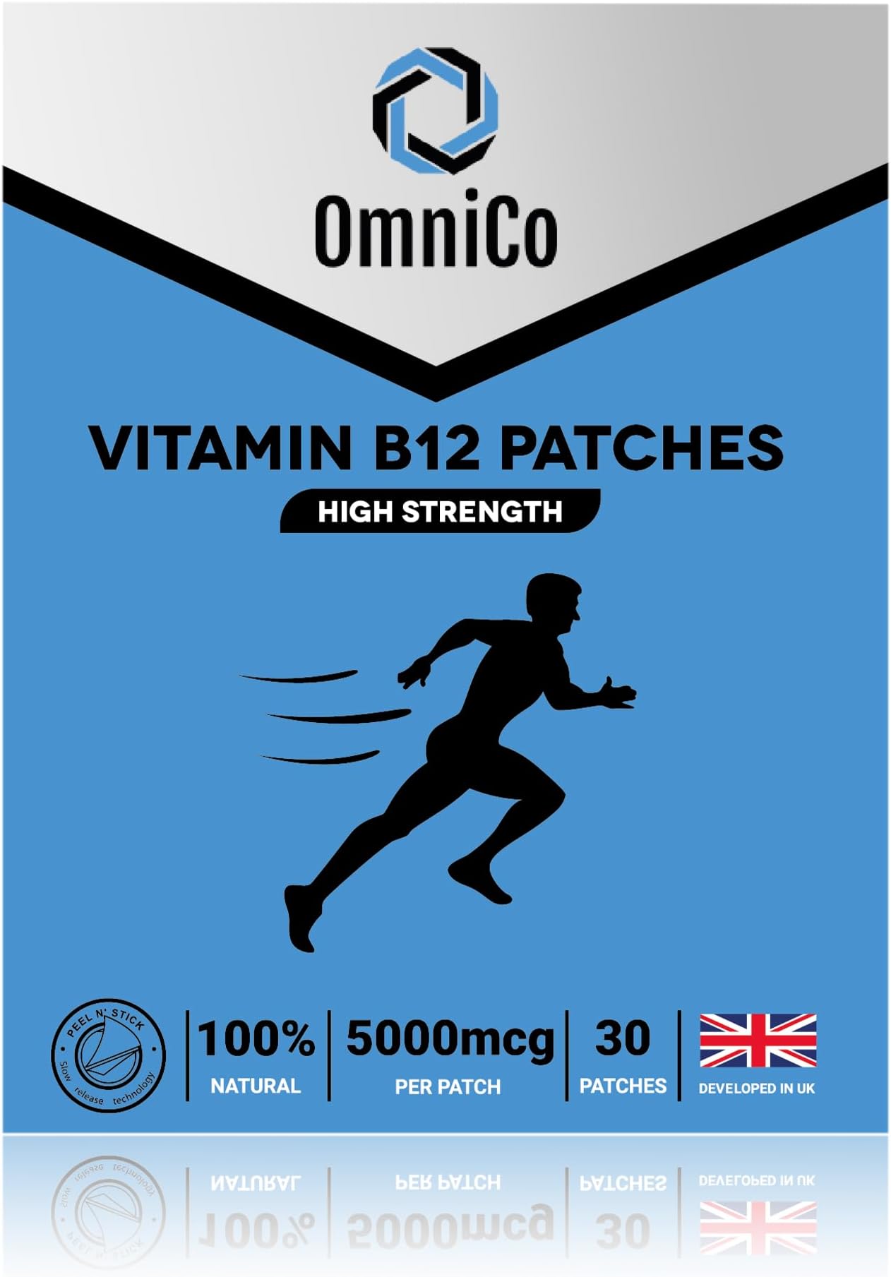 Omnico Vitamin B12 Patches 5000Mcg - Up To 7 Months Supply 30 High Strength Transdermal 100% Natural Ingredients Vegan & Vegetarian Friendly
