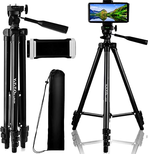 Trípodesoporte para teléfono con cámara de 54 pulgadas, soporte triangular compatible con Canon Nikon DSLR con soporte universal para tableta, nivel