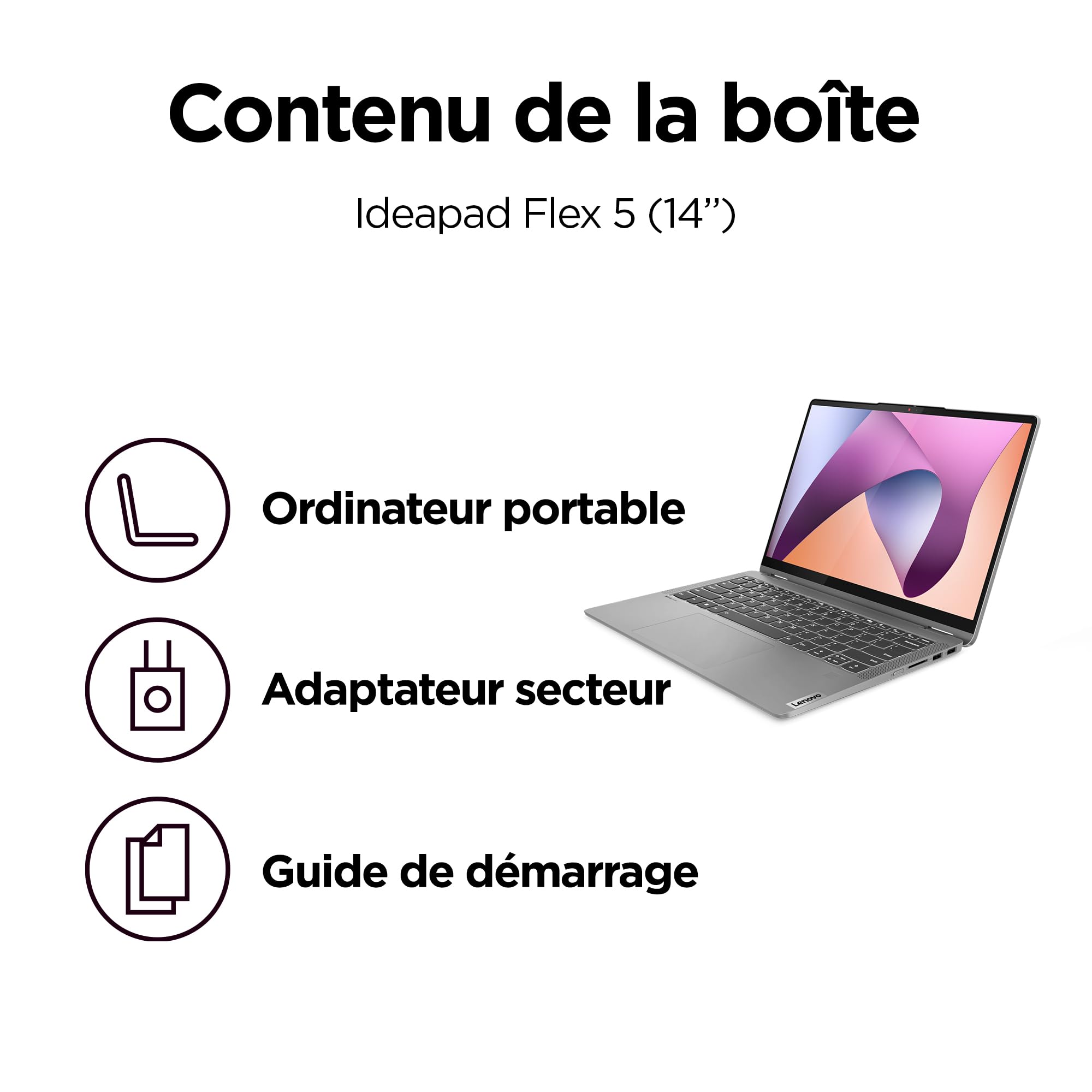 Lenovo IdeaPad Flex 5 14ABR8 Ordinateur Portable 14" WUXGA Tactile AMD Ryzen 7 5825U RAM 16Go SSD 512Go AMD Radeon Graphics Windows 11 Home Clavier AZERTY Français Gris