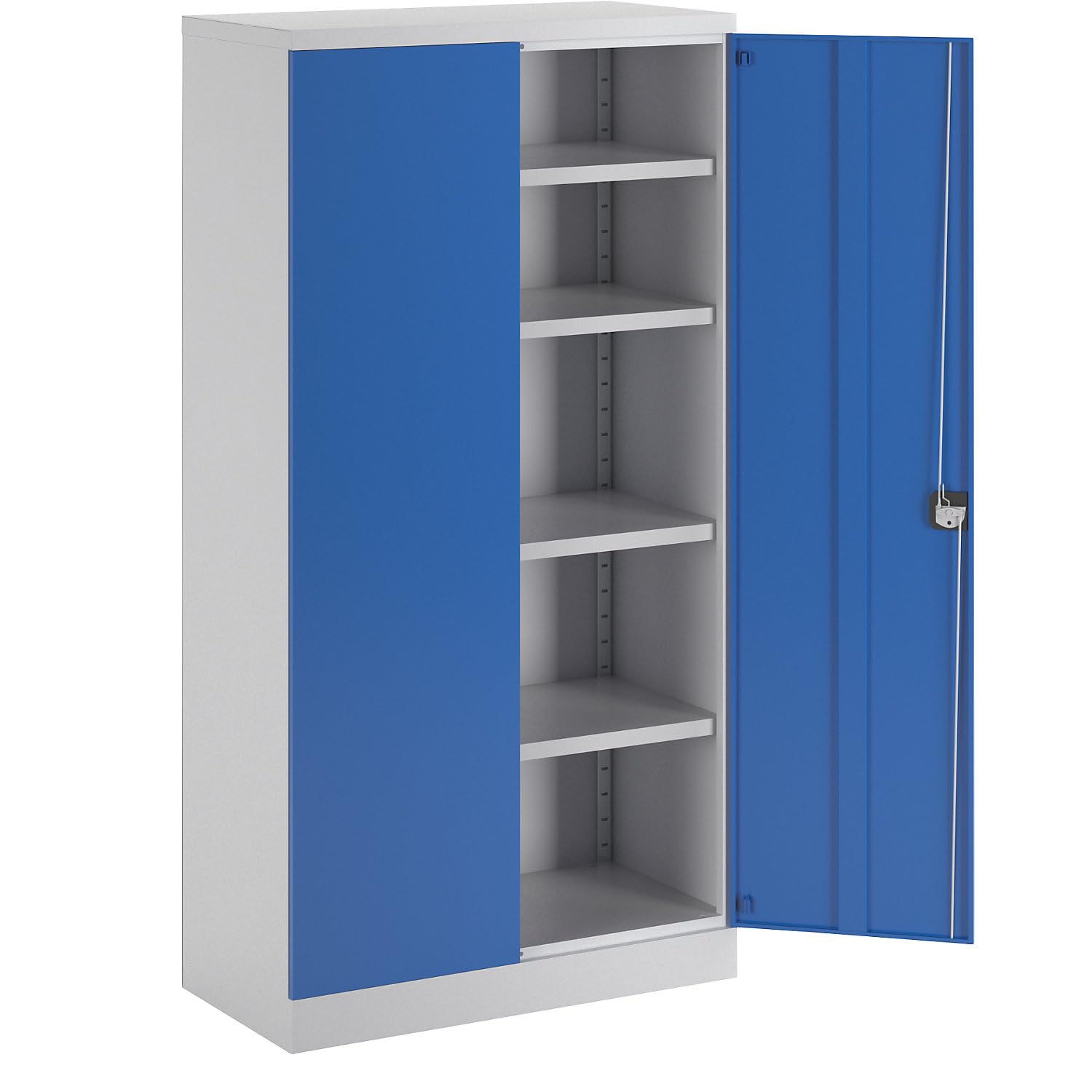 eurokraft | Stahlschrank Nilas | mit 4 Fachböden | HxBxT 1950 x 1000 x 500 mm | lichtGrau/Enzianblau