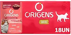 Sachê Origens Gatos Adultos e Filhotes Sabor Carne 85g Ração Úmida Suculenta 18 Unidades