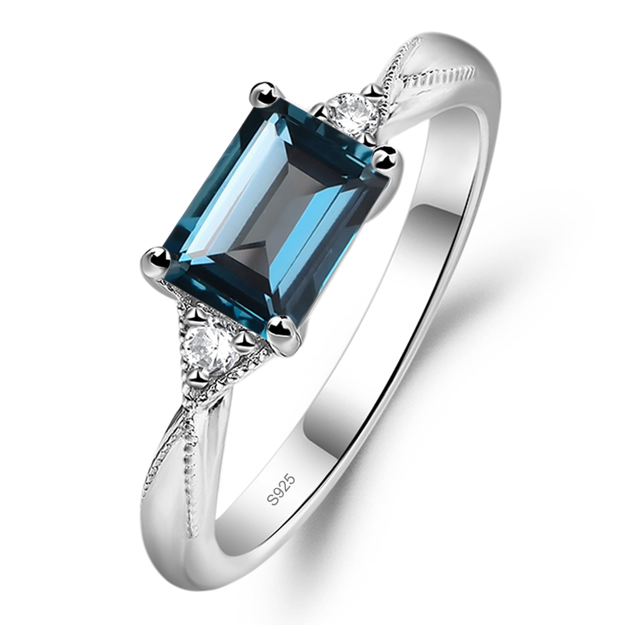 925 Sterling Silver Emerald Cut 7X5 MM Gemstone Ring, East West Engagement Ring for Women Jewelry