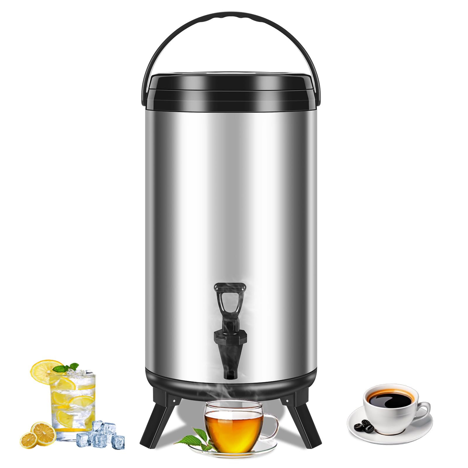 Togarhow Insulated Stainless Steel Bucket with Tap 12L/3.2Gallon Cold Drink Hot Water Dispenser with Folding Feet Coffee Wine Milk Tea Barrel for Restaurant Party Home Catering Use