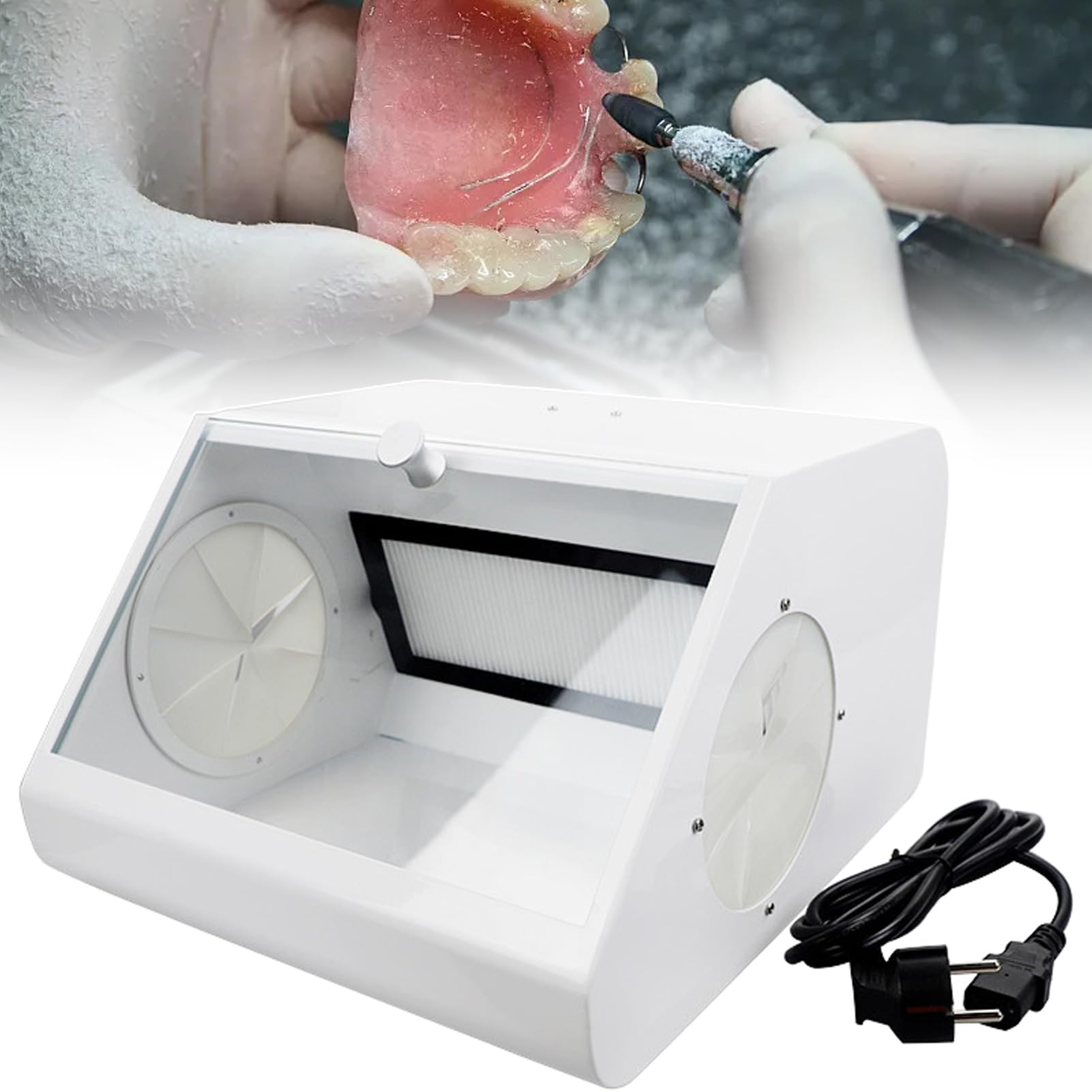 Huachorial Dental Lab Grinder Dust and Polishing Box with High-Intensity LED Lighting and Air Extraction Fan, Fully Enclosed Design with Filter Device, for Engraving, Drilling, Cutting Operations