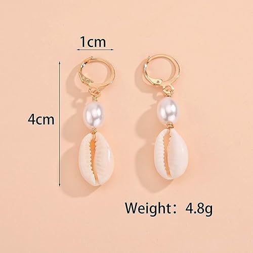 Miniatura 6 de YienDoo Aretes de gota de concha bohemia, aretes colgantes de concha dorada vintage, aretes colgantes de concha de cauri, aretes de gancho de concha