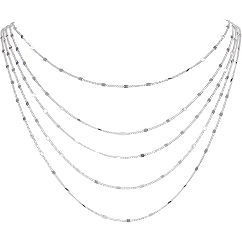 Sterling Silver Multi-Strand Necklace for Women, V-Neck Style