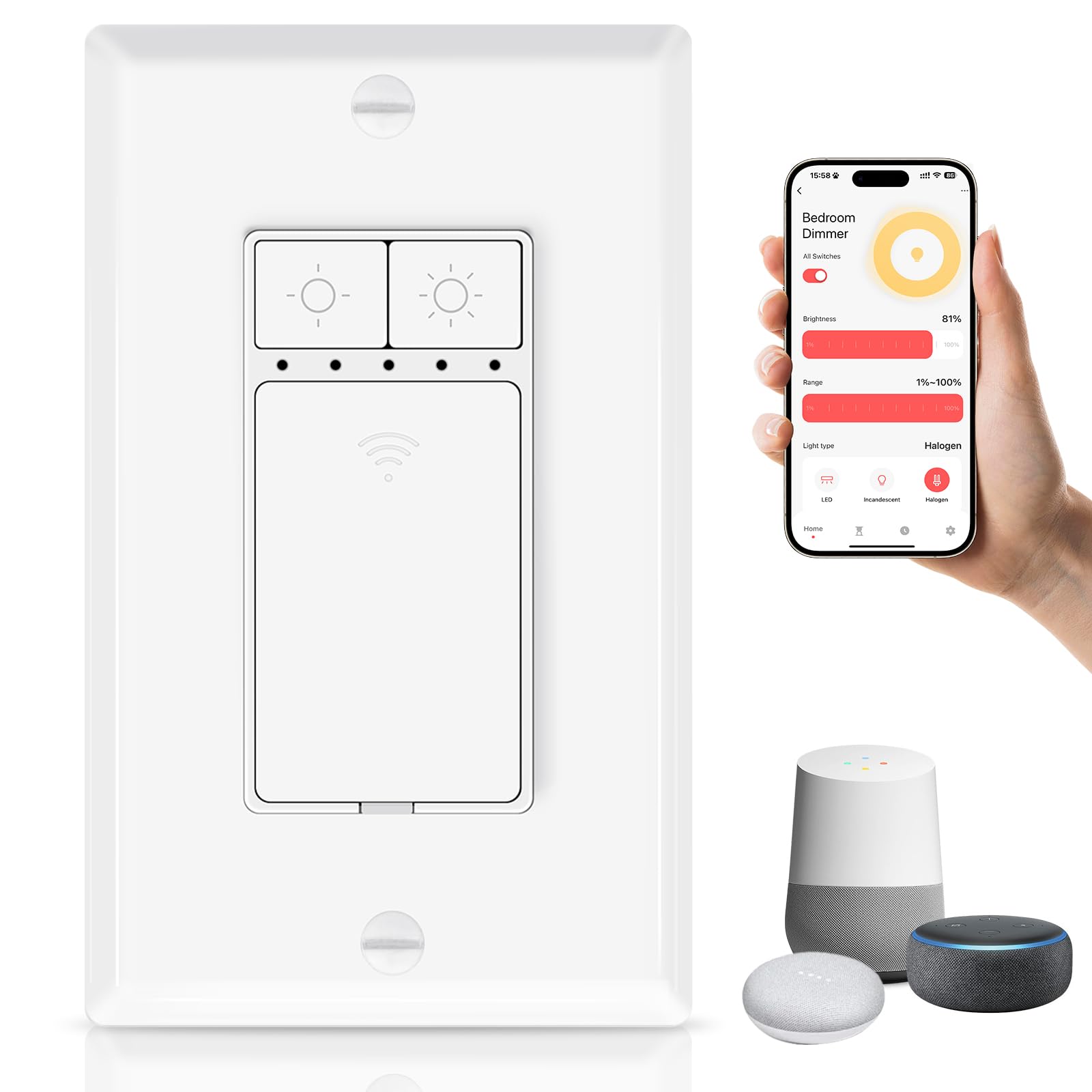 Greencycle Smart Dimmer Switch 1PK Single Pole Needs Neutral Wire 2 4GHz WiFi Light Switch Work with Alexa