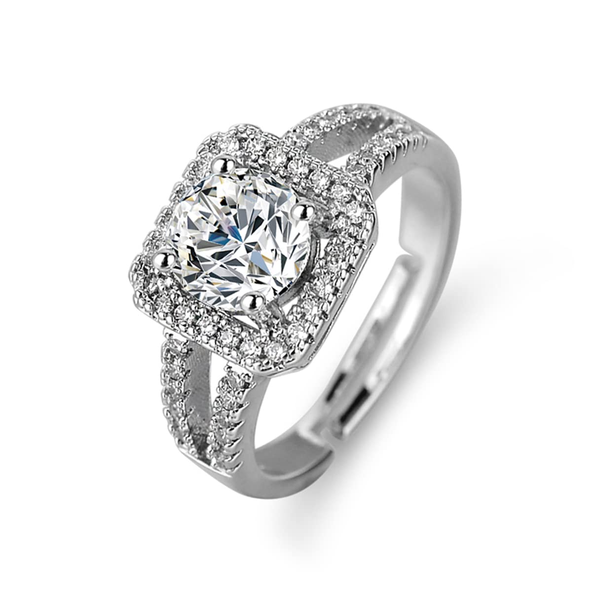 Jewels Galaxy Silver Plated American Diamond Studded Geometrical Contemporary Solitaire Adjustable Finger Ring (SMNJG-RNG-5214) (B0C5RRVP3P) Amazon Price History, Amazon Price Tracker