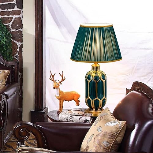 Miniatura 3 de JITEM Lámpara de Mesa Lámpara de mesa de cerámica verde moderna y contemporánea de tela de tambor de pantalla de escritorio, decoración de oficina