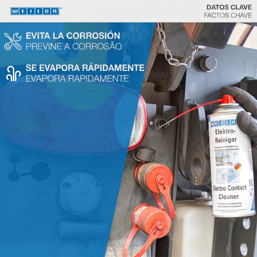 WEICON Limpiador de Contactos Electrónicos | 400 ml | Limpia y desengrasa componentes electrónicos o mecánicos | Transparente