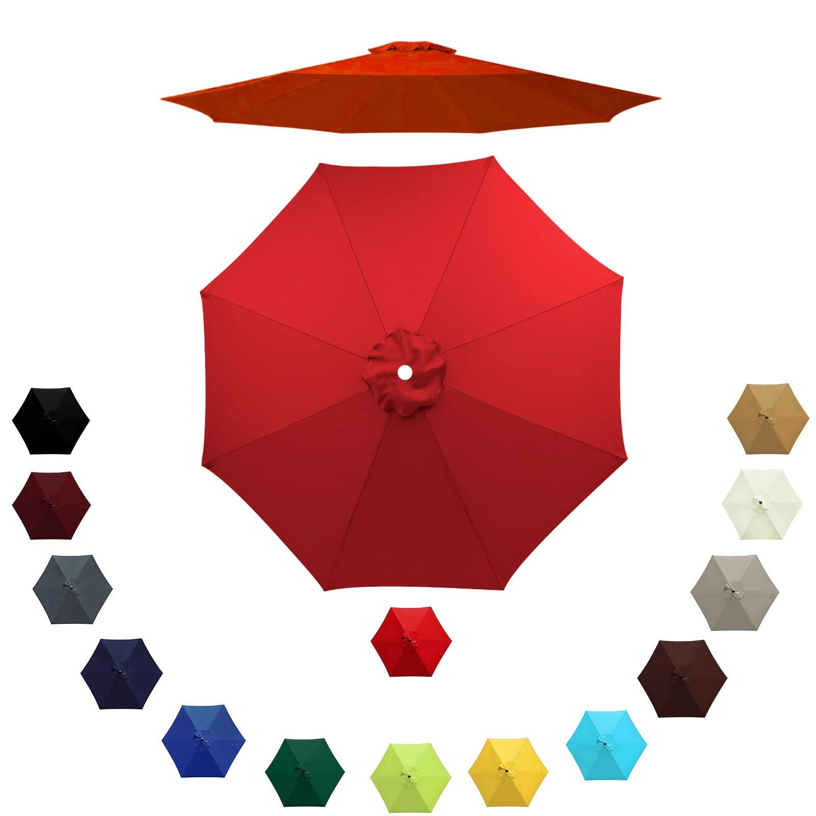 Auvent de Remplacement pour Parasol 6 Baleines/8 Baleines, Remplacement Toile de Parasol 2m/2.3m/2.7m/3.0m, Housse de Rechange pour Parasol D'extérieur, Polyester Anti UV