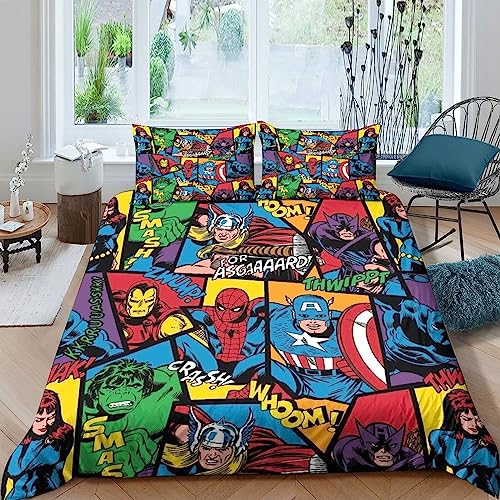 Marvel 3D Printed Duvet Cover For Boys Girls Teens Bedding Set Comforter Cover Ultra Soft Microfiber Cover The Avengers Quilt Cover With Pillowcase with Zipper Closure King（220x240cm）