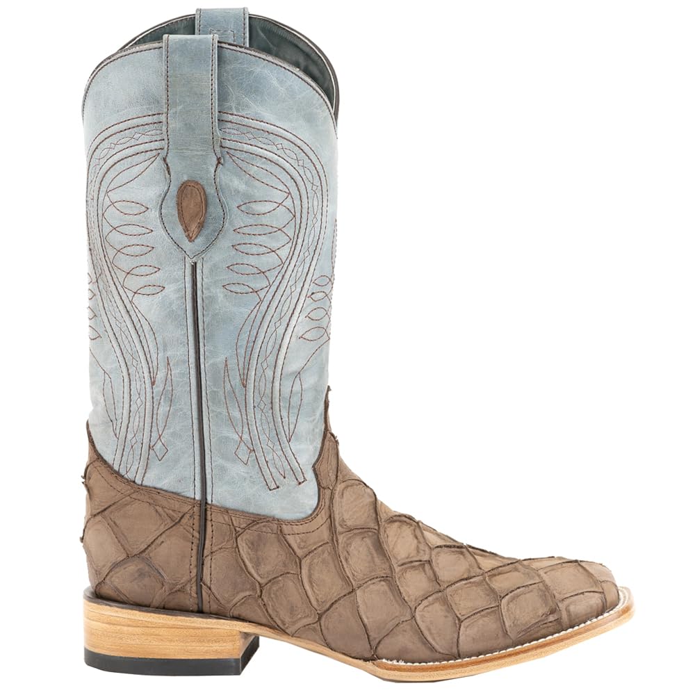 Ferrini Italia Mens Bronco Pirarucu Print Embroidered Square Toe Casual Boots Mid Calf - Blue, Brown