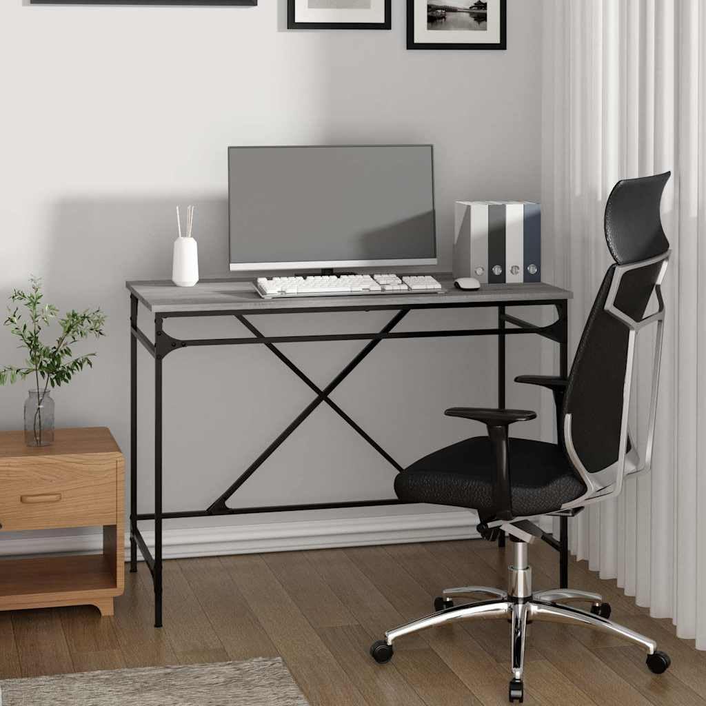 Mesa de oficina de estilo industrial, gris Sonoma, 100 x 50 x 76 cm, mesa de ordenador de madera y hierro, amplia superficie de trabajo para ordenador y utensilios de escritura, soporte de