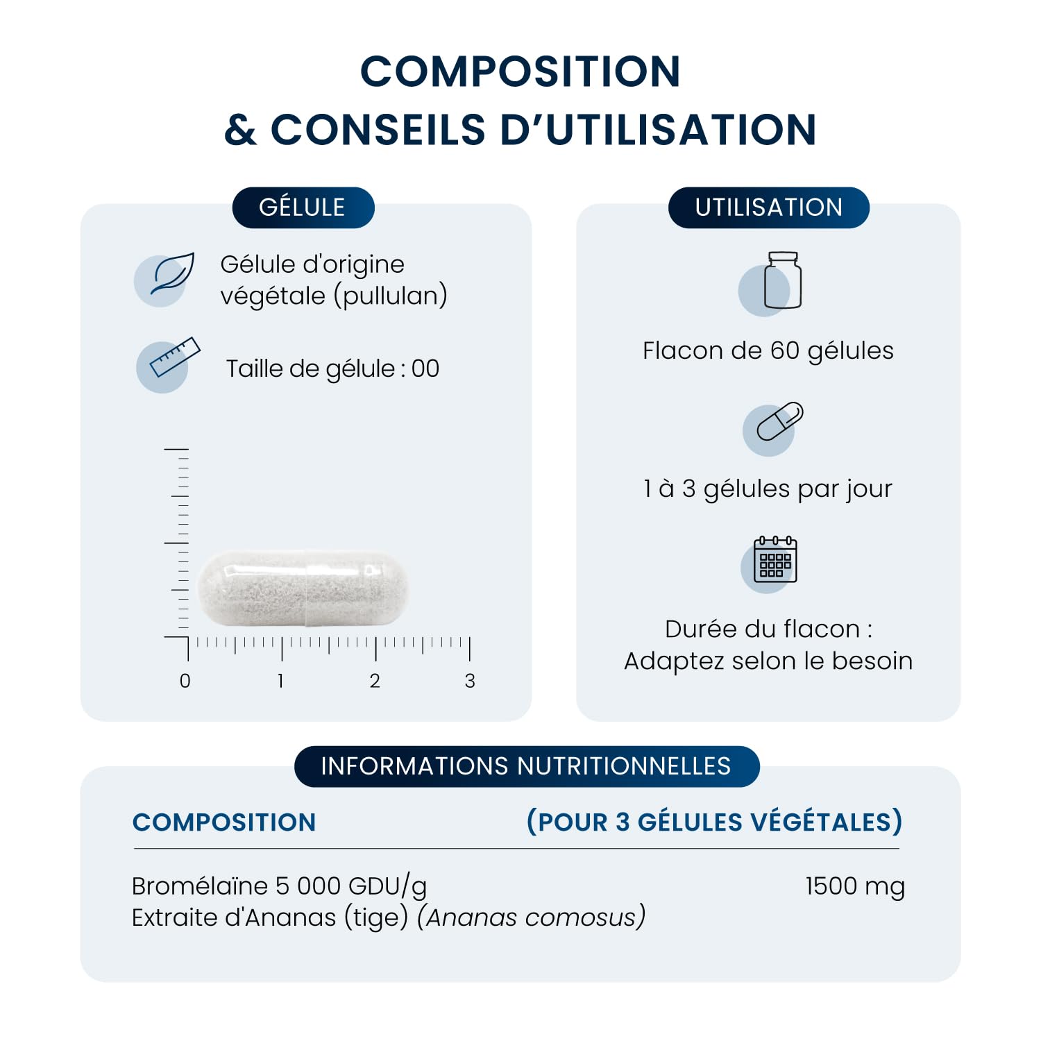 Bromélaïne Pure - Haute Activité Enzymatique 5000 GDU/g - Enzyme soutenant la digestion des protéines - Extraite de tige d'ananas - 60 gélules Végétales DRcaps™ - Sans additifs - Dynveo