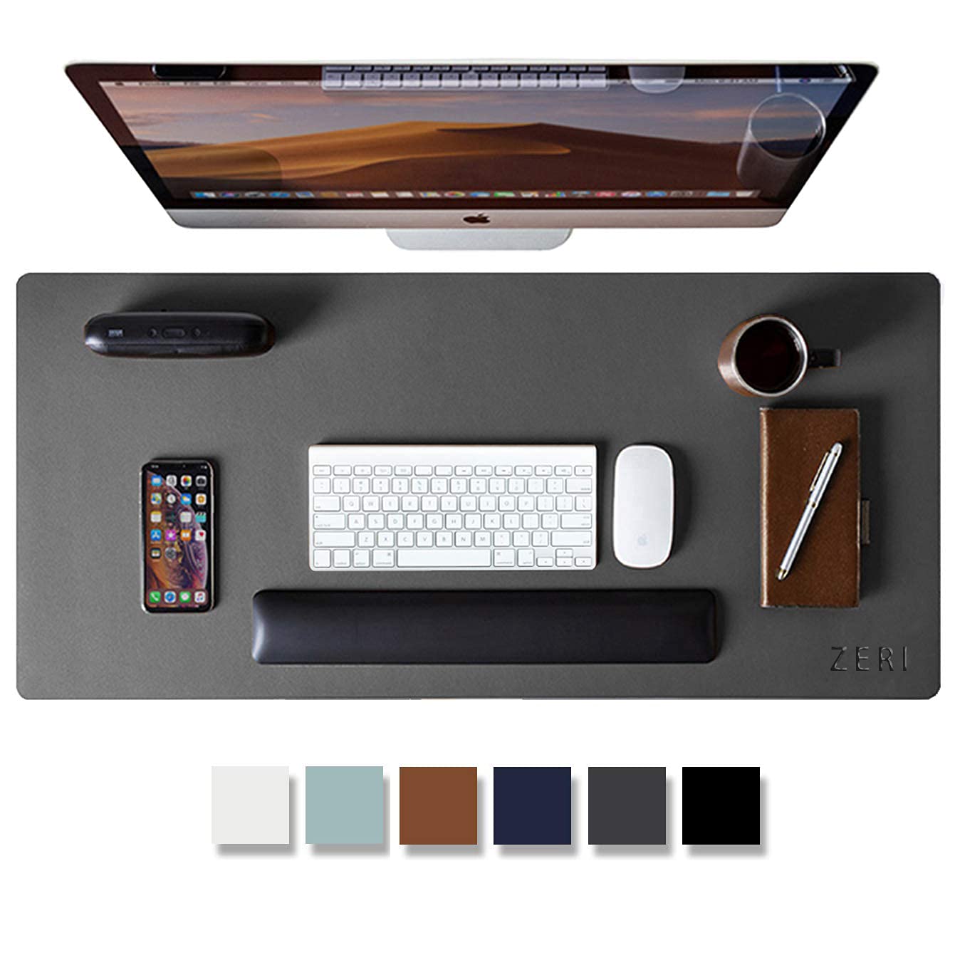 Leather Desk Pad Protector - Mouse Pad, Office Desk Mat,Non-slip Pu Leather Desk Blotter, Laptop Desk Pad, Waterproof Desk Writing Pad for Office and Home, Applicable Game,Office,Learning,Silver,90*40