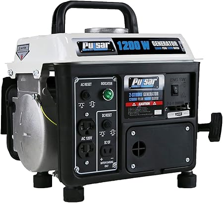 Pulsar 1,200W Carrying Handle, PG1202SA Gas-Powered Portable Generator, 1200W, Black/White