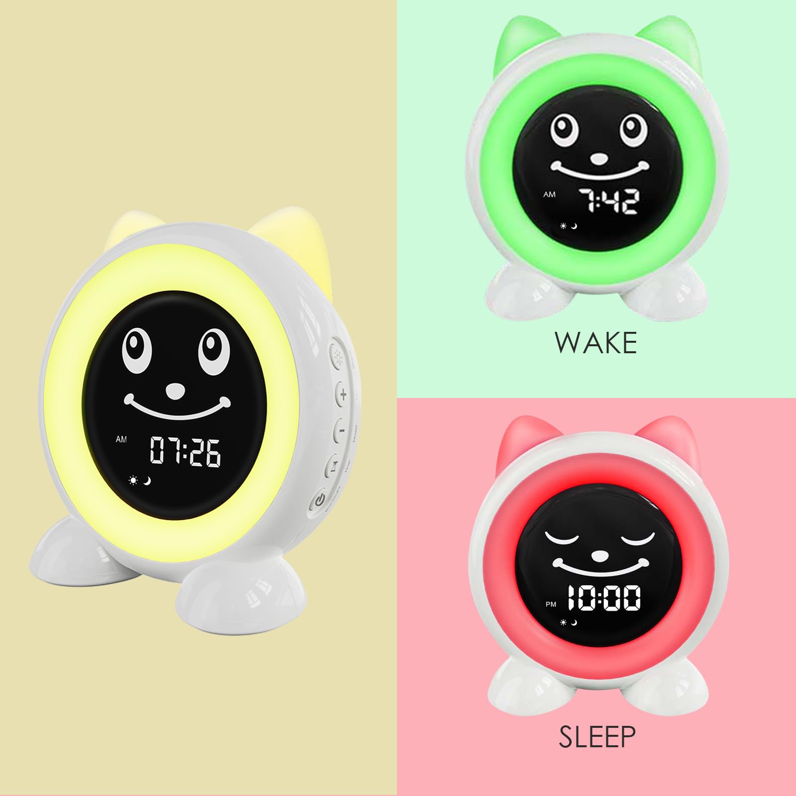 I·CODE Sveglia per bambini, con luce notturna, timer per pisolini, snooze per bambini più piccoli, ragazzi e ragazze (versione a batteria)