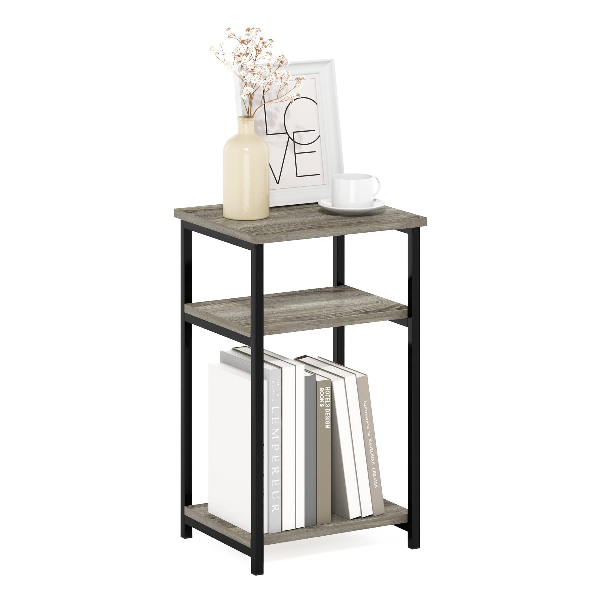 Furinno JUST Side Table, 3-Tier Metal Frame End Table with Open Shelf, Night Stand, Bedside Table, for Living Room, Bedroom, French Oak โ image 1