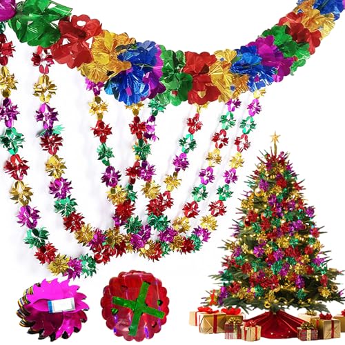 7pcs Christmas Decorations Christmas Ceiling Decorations Indoor For Xmas Party Garland Swirls Hanging Ceiling Set Vintage Ornaments Banner 6.56 Feet+5.58 Feet