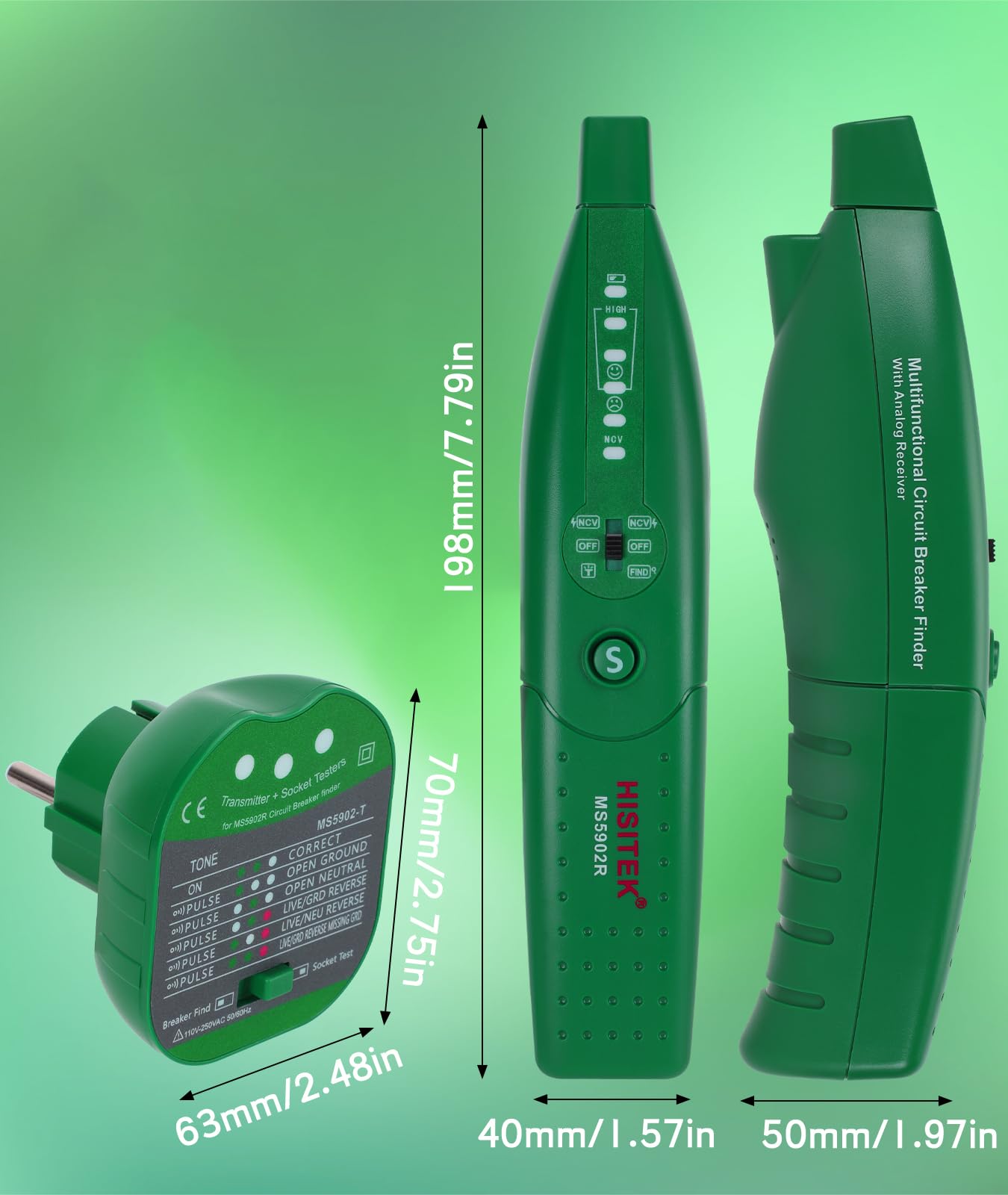 HISITEK – Detector de Cables en Pared, Ajustable Sensibilidad, 110-250 V CA, Linterna LED, Enchufe Europeo - Rastreador y Detector de Cables【Sin batería】