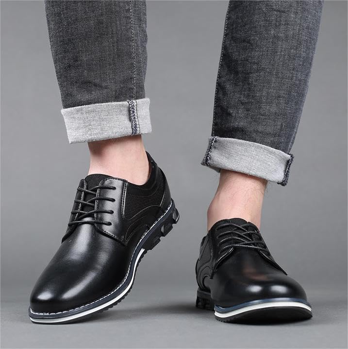 Mens Dress Shoes Breathable Business Oxford Derby Orthopedic Leather Shoes Casual Shoes Business Office Oxfords A-black2