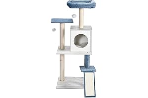 6-Level Plush Phantasy Cat Tree for Indoor Cats: Cream & Blue