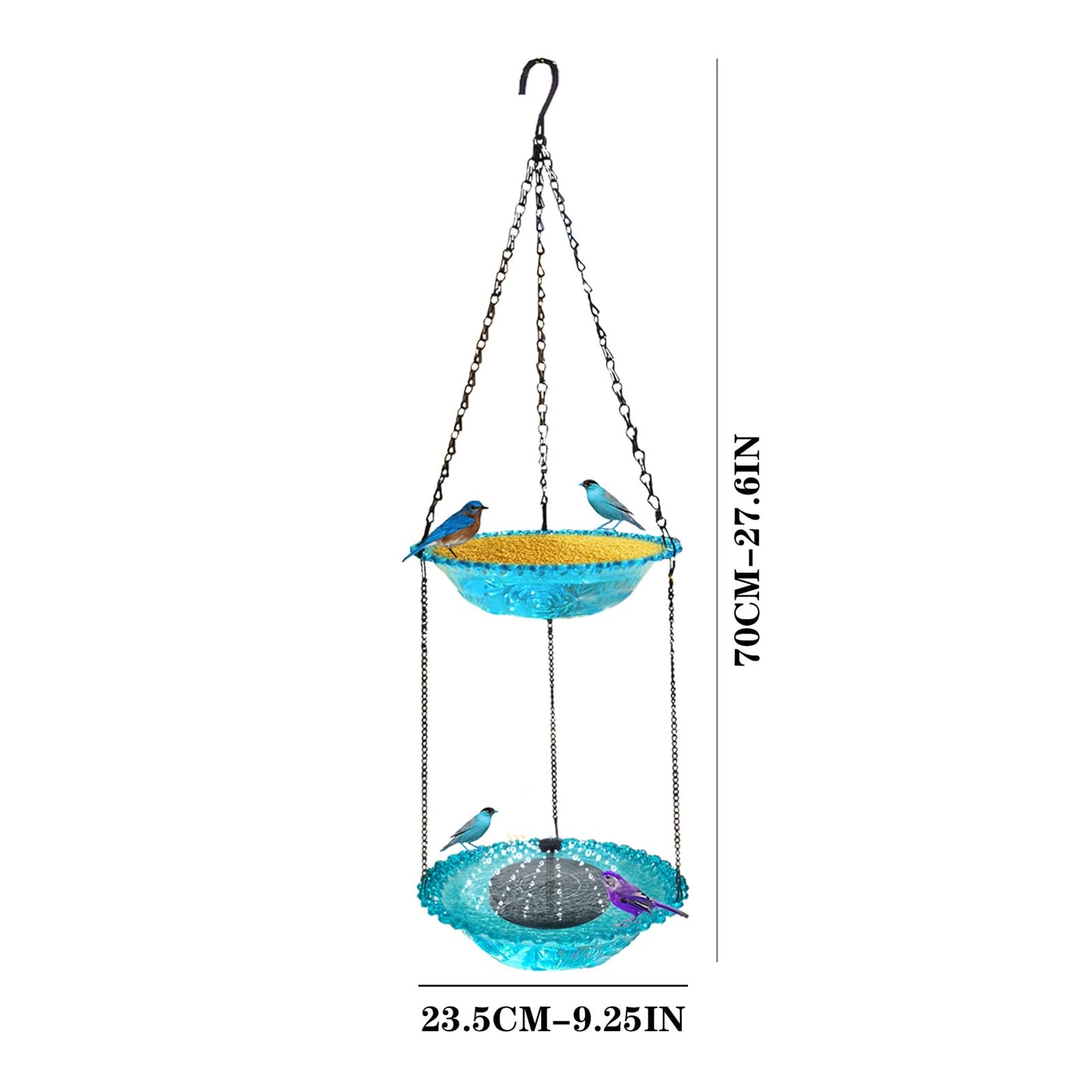 Solarbetriebener Zweilagiger Kolibri-Futterspender, Vogeltränke mit Kunststoffschale, 5 Sprühmodi, Vogelbad für Garten, Terrasse und Balkon(Blue)