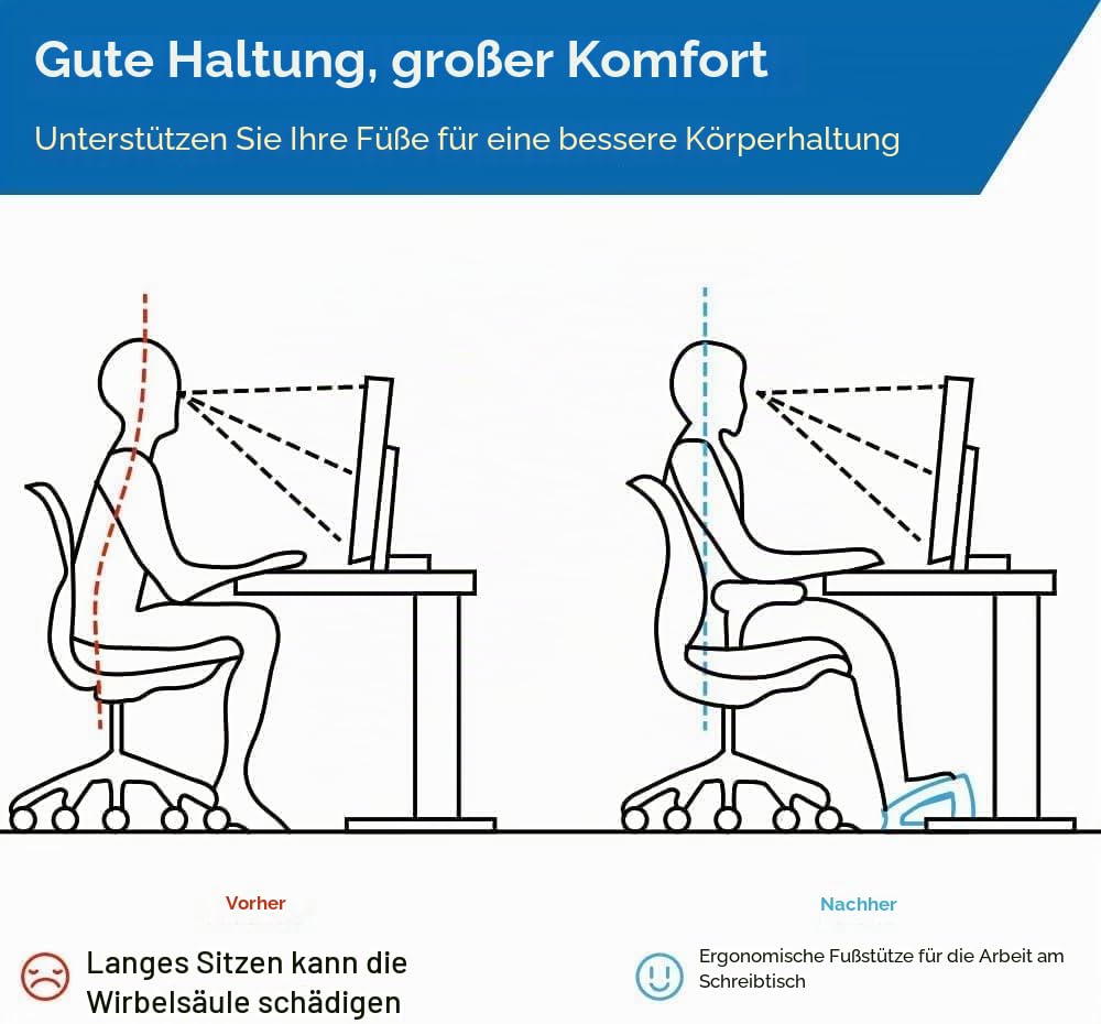 StrongTek Ergonomische Untertisch-Fußstütze, 3 verstellbare Höhen, Holz-Büro-Fußstütze, große Anti-Rutsch-Oberfläche, verbessert die Haltung und Durchblutung, bis zu 180 kg (Natur)