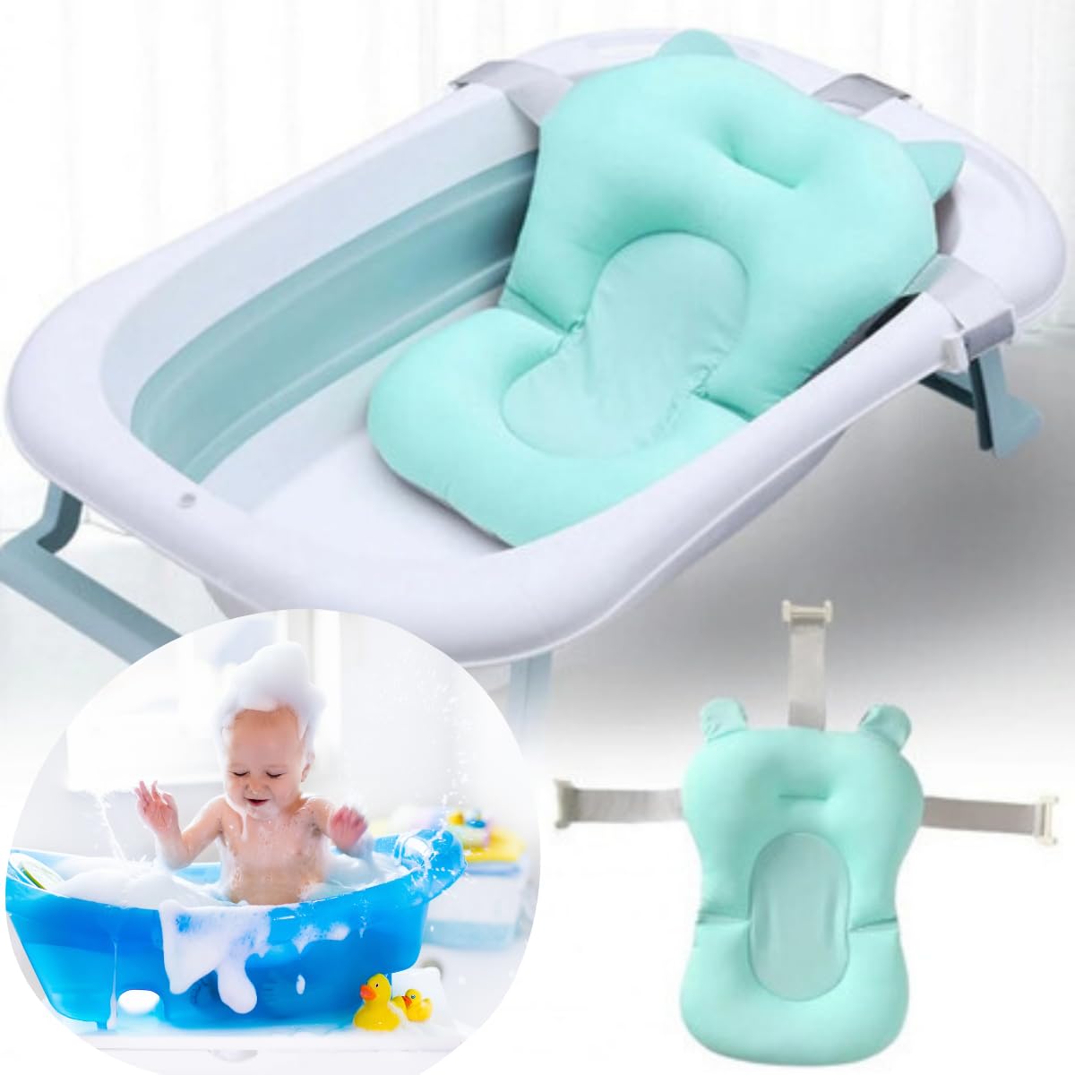 Almofada De Banho Para Bebê Anatômico Com Alças Cor Azul suporte ...