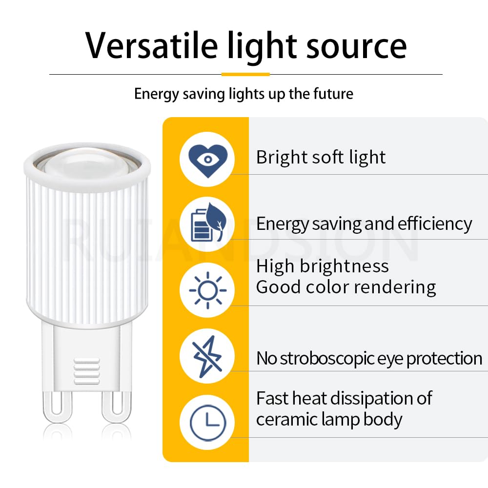 Ruiandsion G9 LED-Lampe 3W Warmweiß 3000K, Keramik-Chip EMC 85-265V G9 Leuchtmittel, Strahlwinkel 38°, Energiesparend Nicht Dimmbar für Kronleuchter, Wandleuchten, Möbelbeleuchtung (12er Pack)