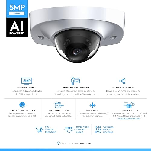 Miniatura 2 de Amcrest Cámara IP PoE AI de 5 megapíxeles, cámara IP de seguridad para exteriores, micrófono incorporado, detección de humanos y vehículos,