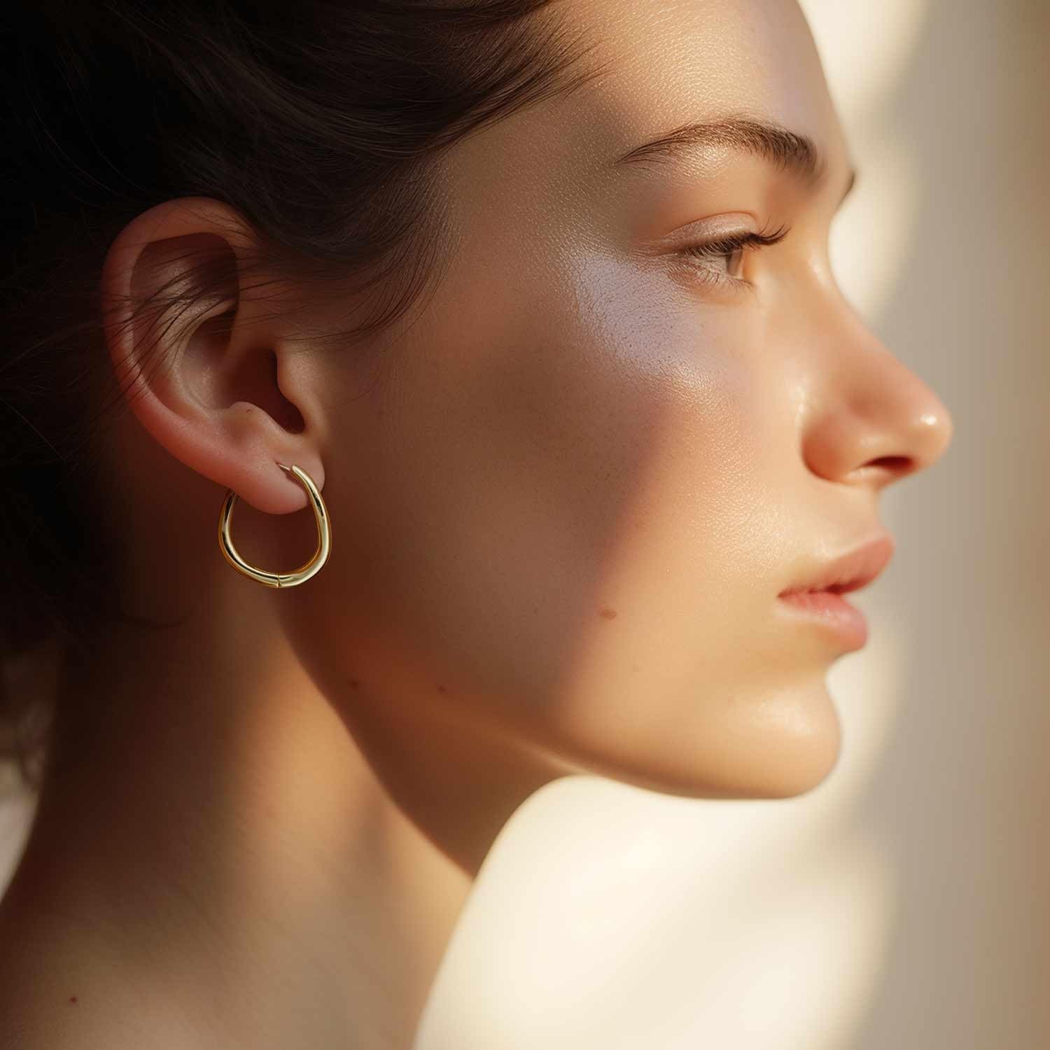 AMELINE 14k Gold Earrings 14K Gold Hoop Earrings for Women Trendy Twist Pear-Like Silhouette Hypoallergenic Large Hoop Earring for Women 30mm - Image 4