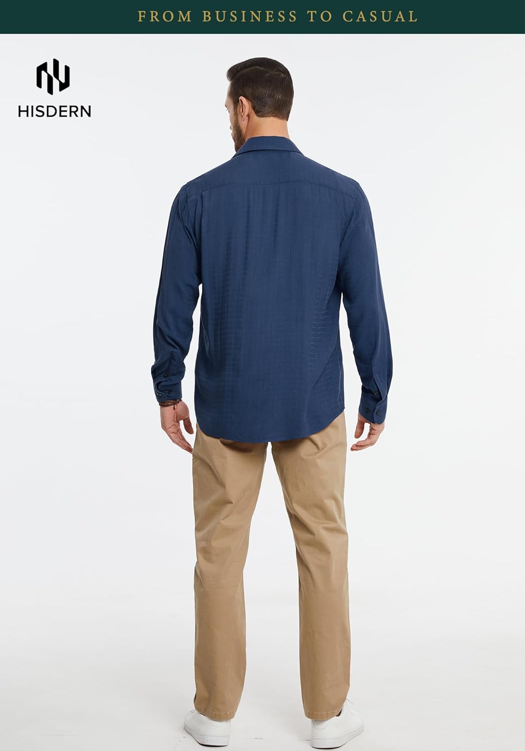 HISDERN 311C Casual Shirt Long Sleeve Comfy Lightweight Quick-Dry & Textured for Weekend Daily Wear Vacation Party - Image 4