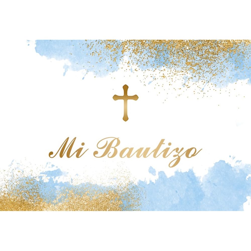 3,7 x 3 m Mi Bautizo komunia, tło, chrzest, pierwsza komunia, złote kropki, Boże krzyż, Boże błogosławieństwo, fotografia, tło, chrzest, baby shower, dekoracje imprezowe, baner