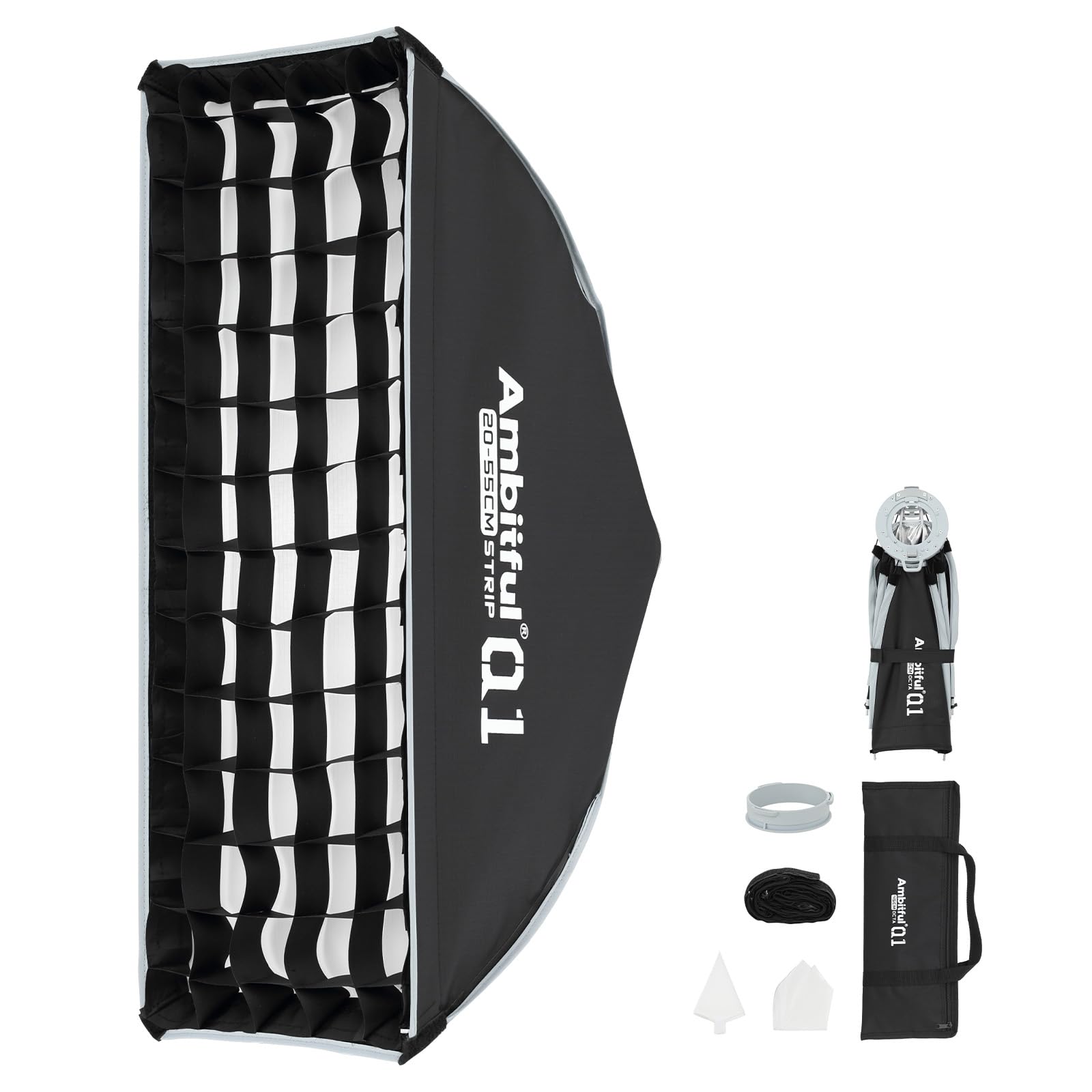 AMBITFUL Q1 Softbox Quick Release, modyfikator oświetlenia fotograficznego, kulka, oka, paski i style odbijania (mocowanie Godoks, pasek 20 x 56 cm)