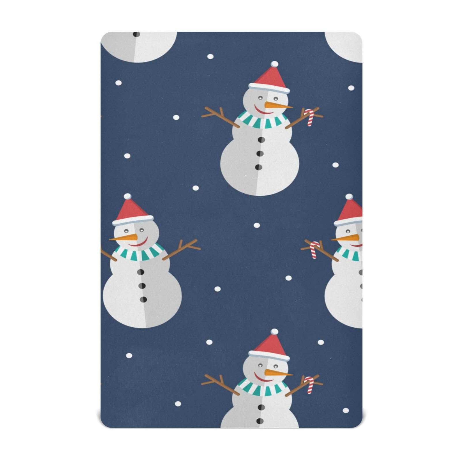 Moudou Christmas Snowman Playard Sheet for Boy Girls, Soft Breathable Fitted Toddler Sheet for Standard Playard Bed Mattress, 39 x 27 x 5 Inch