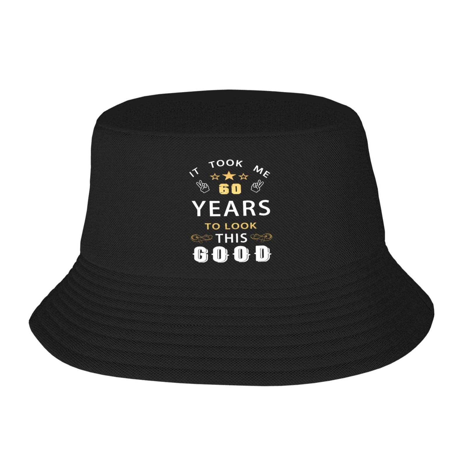 Melbrakin Happy 60th Birthday Bucket Hats Double-Woven for Women/Men Adult Fisherman's Hat Sun Cap Packable Outdoor Fisherman Hat Black