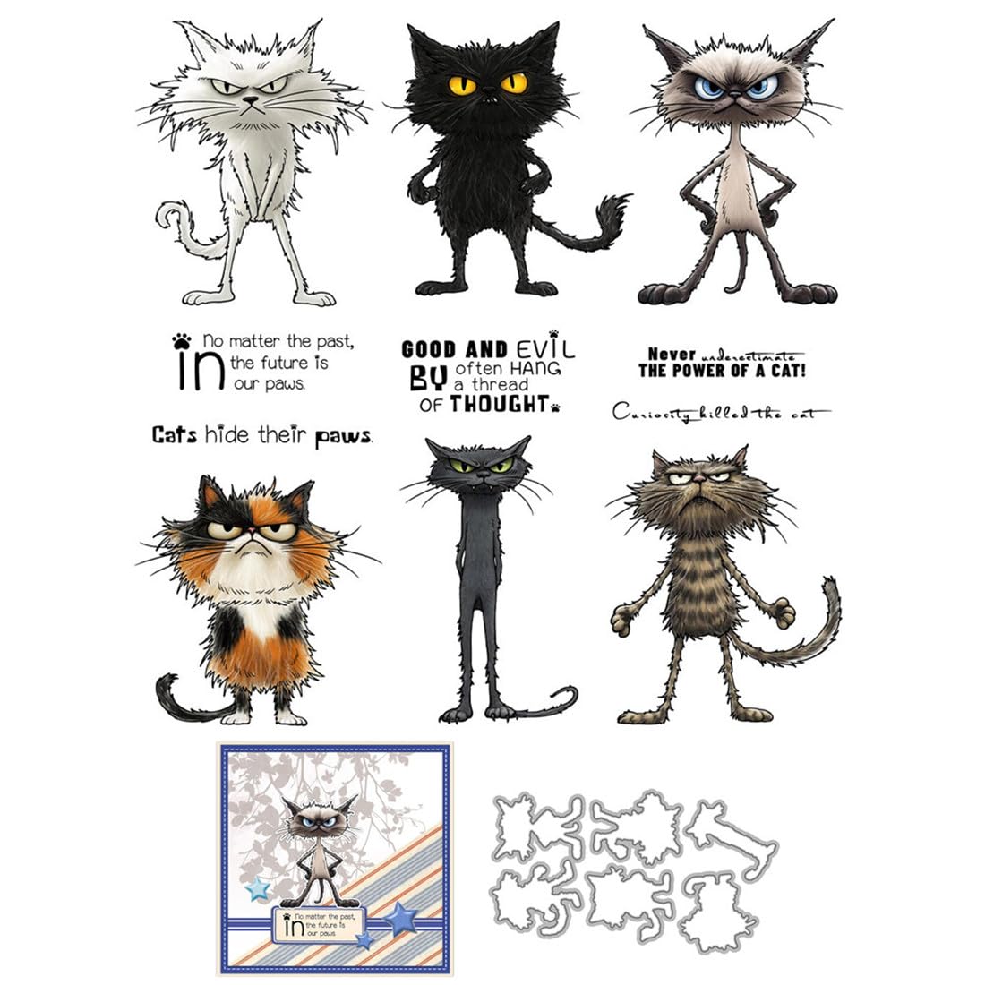 Naughty Cat Animal Clear Stamps and Cutting Dies Sets for Card Making — image 1