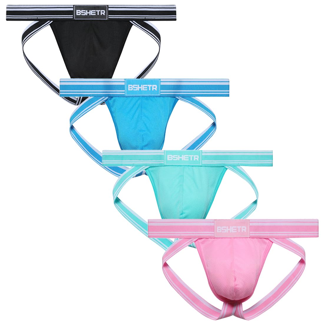 BSHETR Men's Jockstraps Athletic Supporters 4-Pack Cotton Work Out Underwear